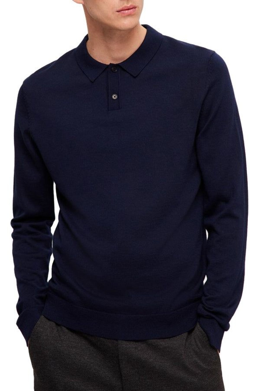 Abbigliamento SELECTED | Slhtown Merino Coolmax Knit Polo Navy Blazer