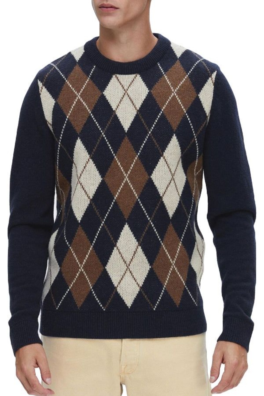 Abbigliamento SELECTED | Slhcolo Ls Knit Argyle Crew Knit Sky Captain