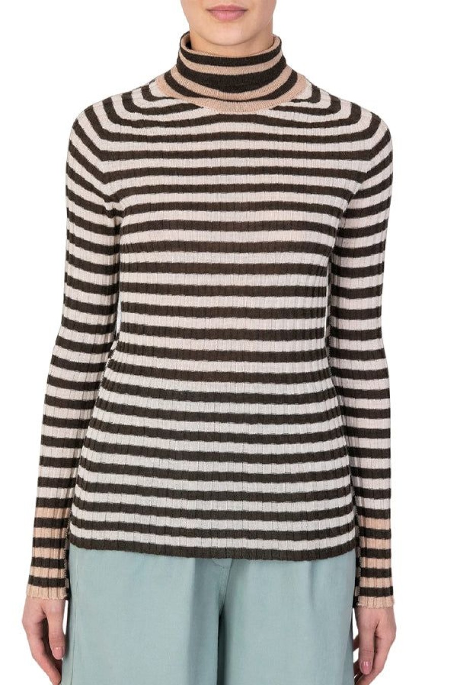 Abbigliamento ALYSI | Maglia Stripes Collo Alto Naturale