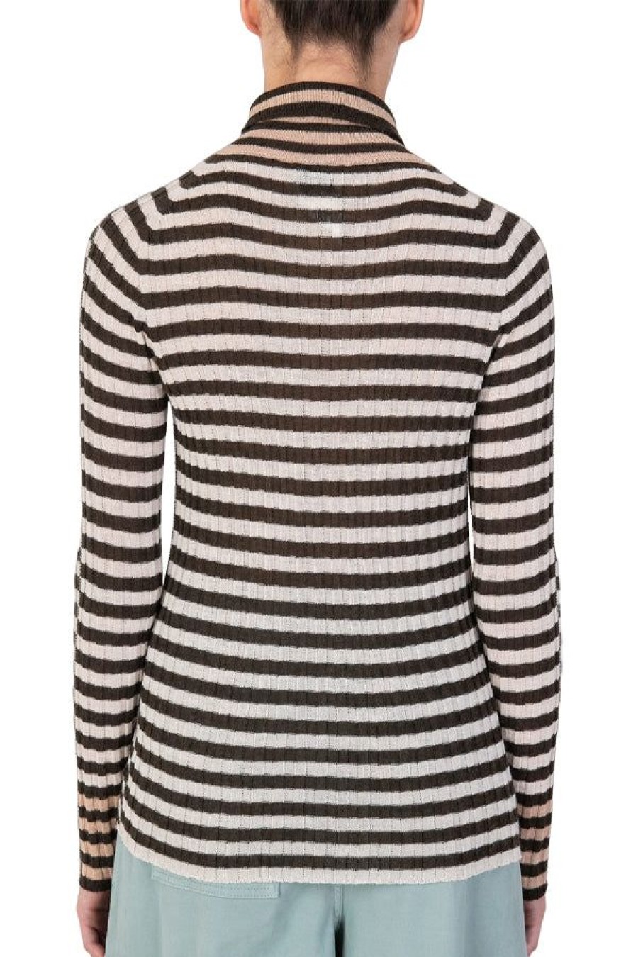 Abbigliamento ALYSI | Maglia Stripes Collo Alto Naturale