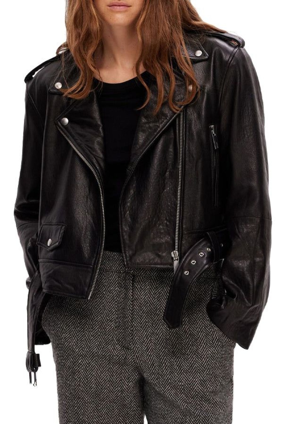 Abbigliamento SELECTED | Slfidun Short Leather Biker Jacket Black