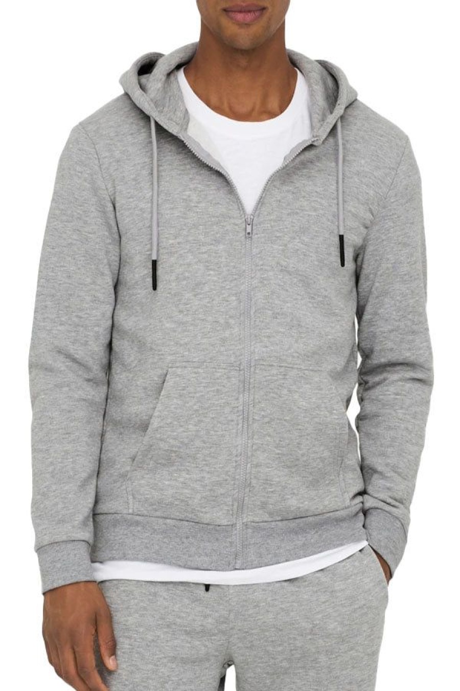 Abbigliamento ONLY & SONS | Felpa Con Cappuccio E Zip Light Grey Melange