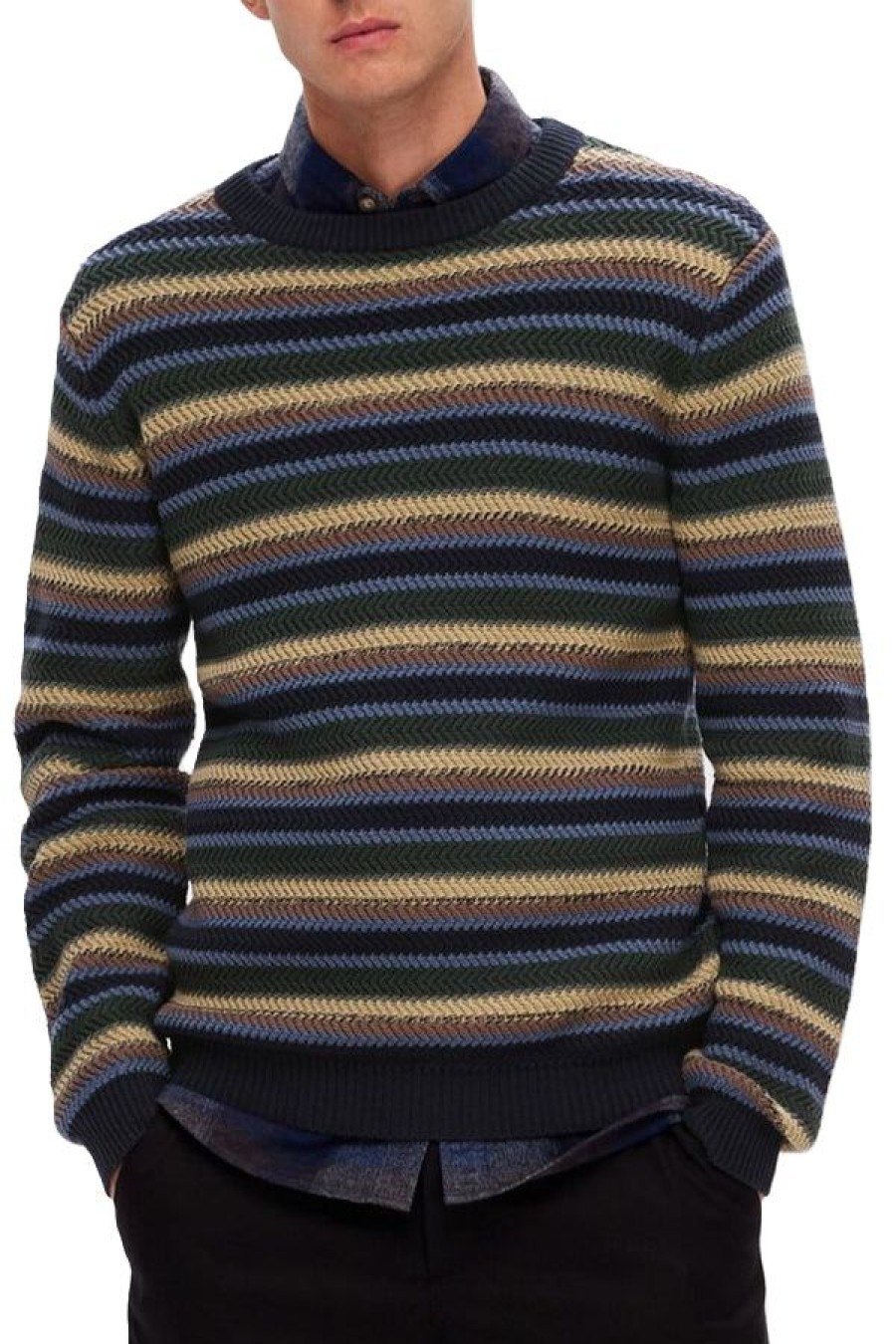 Abbigliamento SELECTED | Slhsoho Multi Stri Ls Knit Crew Neck Sky Captain