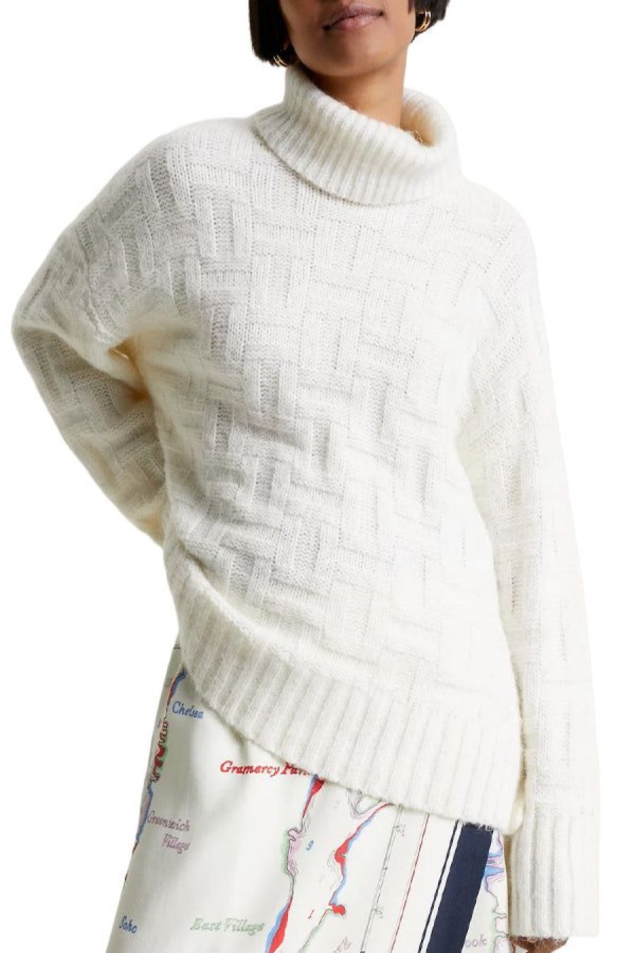 Abbigliamento TOMMY HILFIGER | Dolcevita Th Monogram Con Finitura Tramata Ancient White