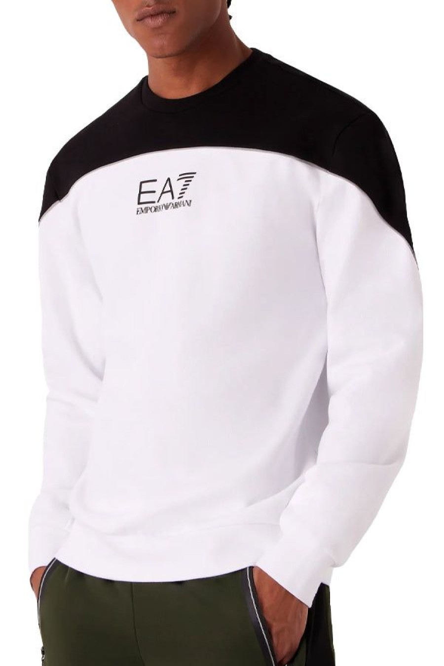 Abbigliamento EA7 | Felpa Girocollo Athletic Colour Block In Misto Cotone White