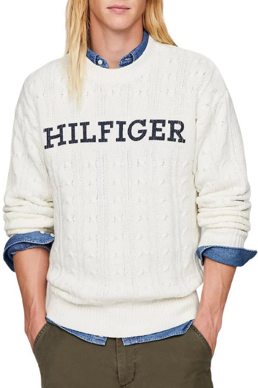 Abbigliamento TOMMY HILFIGER | Pullover Hilfiger Monotype Oversize Ancient White/ Desert Sky