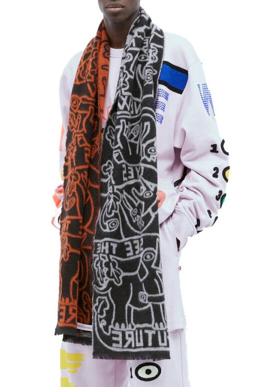 Accessori WALTER VAN BEIRENDONCK | New Eyes Scarf Single Comb. Iv Orange/Pink