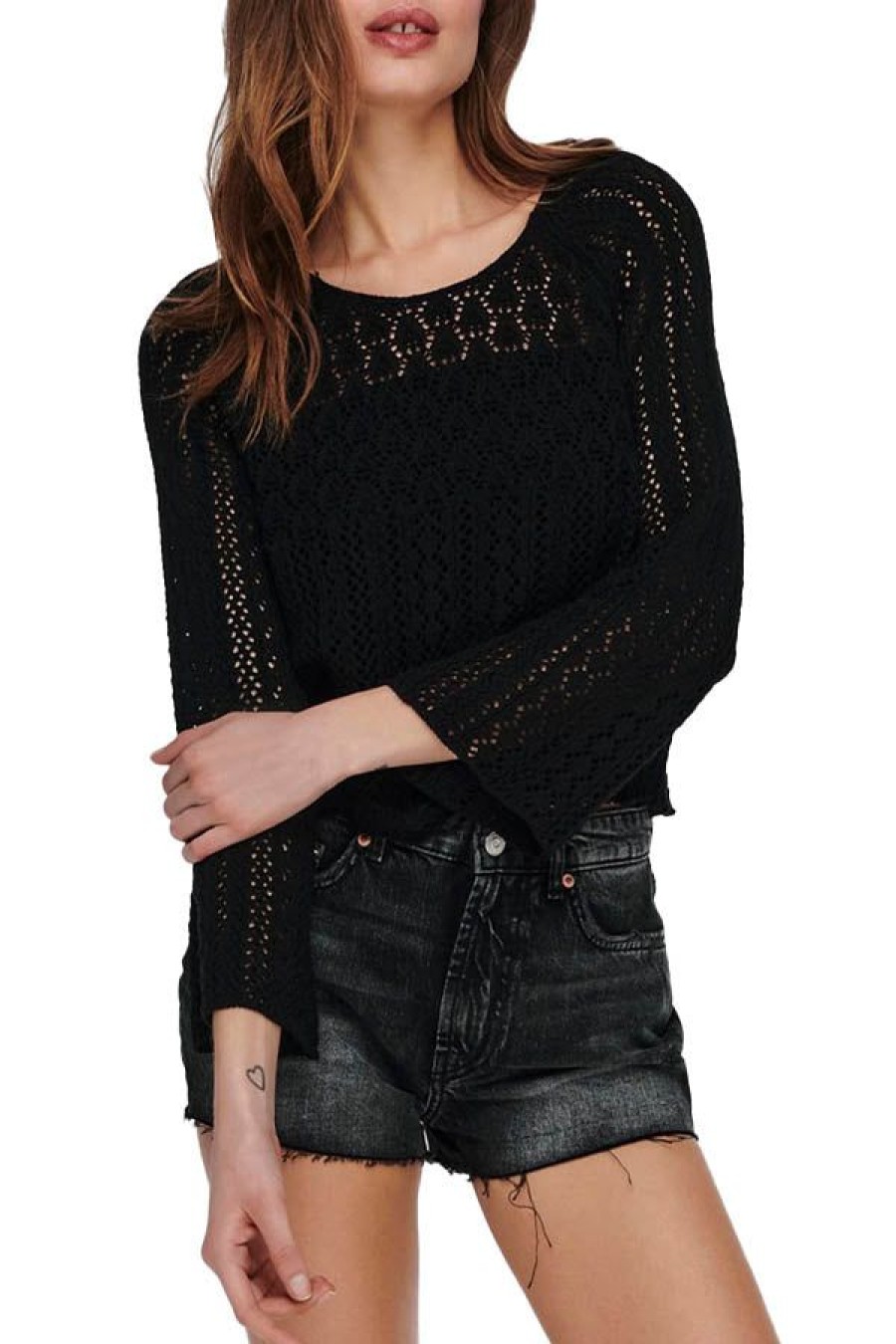 Abbigliamento ONLY | Cropped Knitted Pullover Black