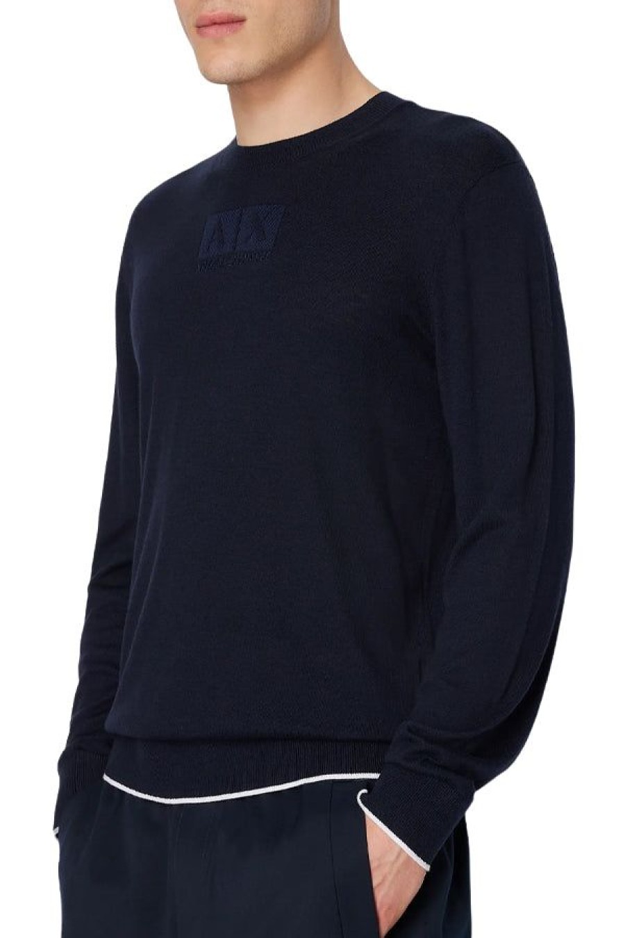 Abbigliamento ARMANI EXCHANGE | Maglione Girocollo In Cotone Viscosa E Seta Navy