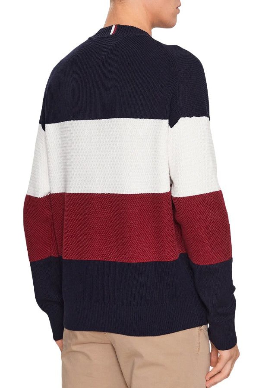 Abbigliamento TOMMY HILFIGER | Textured Colorblock Crew Neck Red White Blue Global Stripe