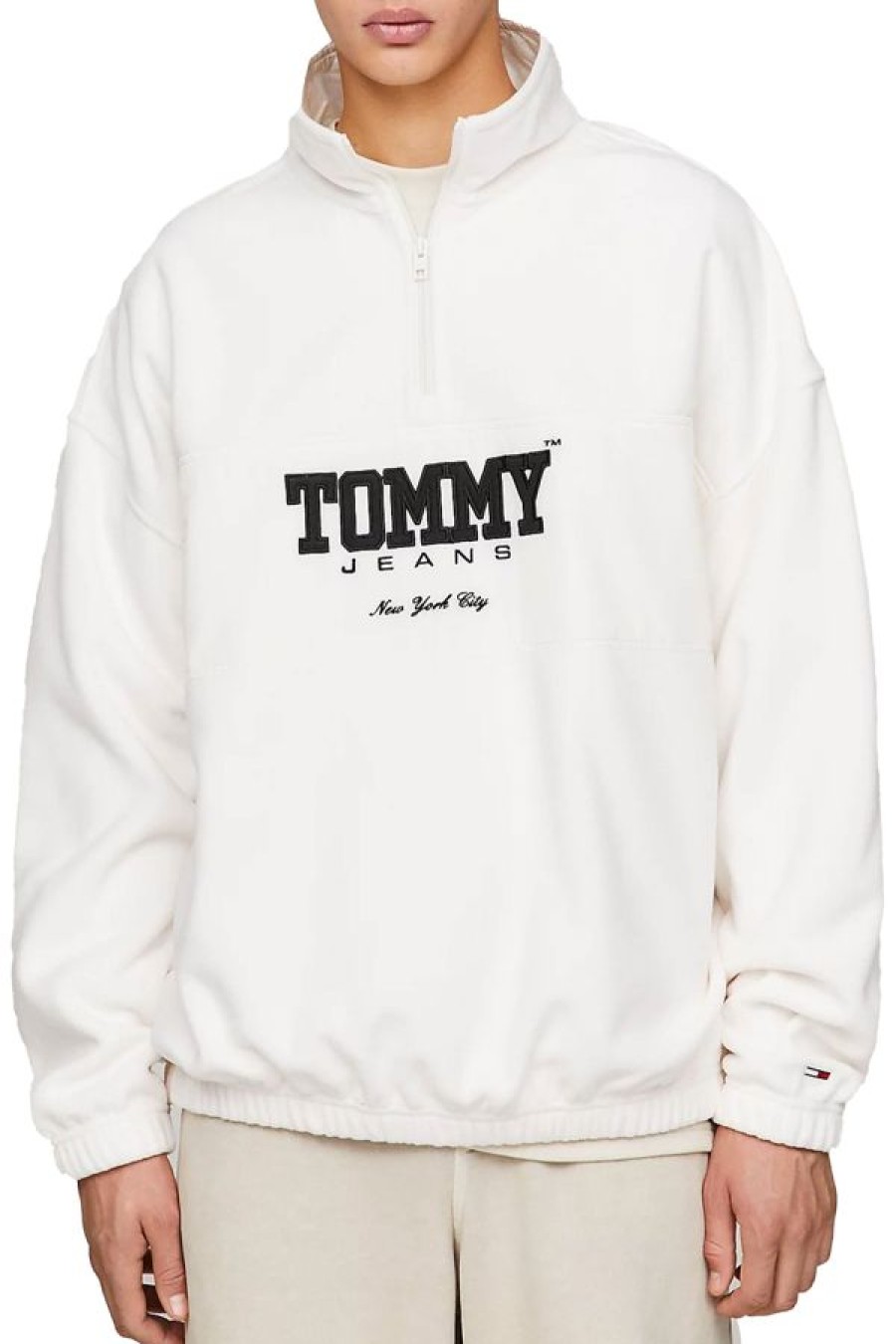 Abbigliamento TOMMY JEANS | Felpa Oversize In Pile Con Mezza Zip Ancient White