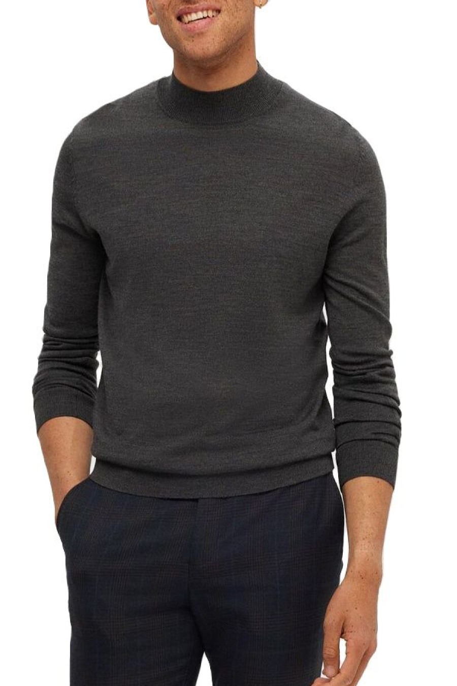 Abbigliamento SELECTED | Slhtown Merino Coolmax Knit Mock Medium Grey Melange