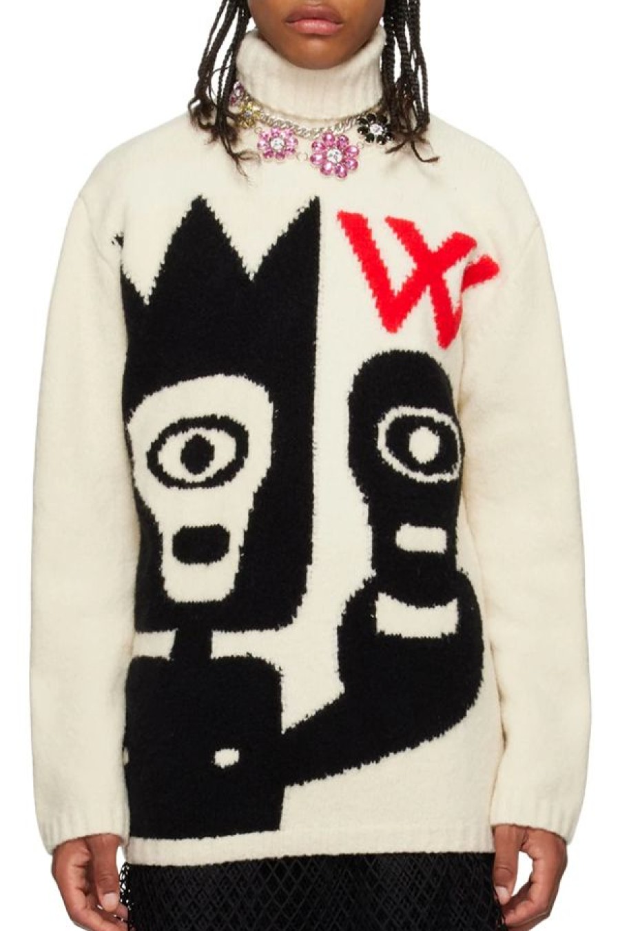 Abbigliamento WALTER VAN BEIRENDONCK | Skull Knit Oversized High Collar Sweater In Comb.Ii Comb. I Milk