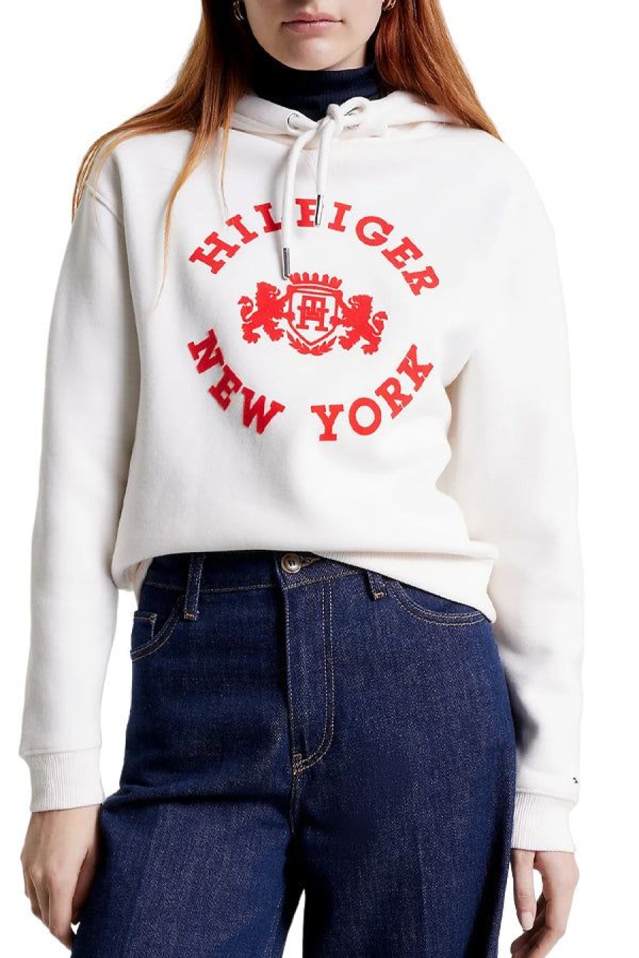 Abbigliamento TOMMY HILFIGER | Felpa College Con Cappuccio E Logo Floccato Ancient White