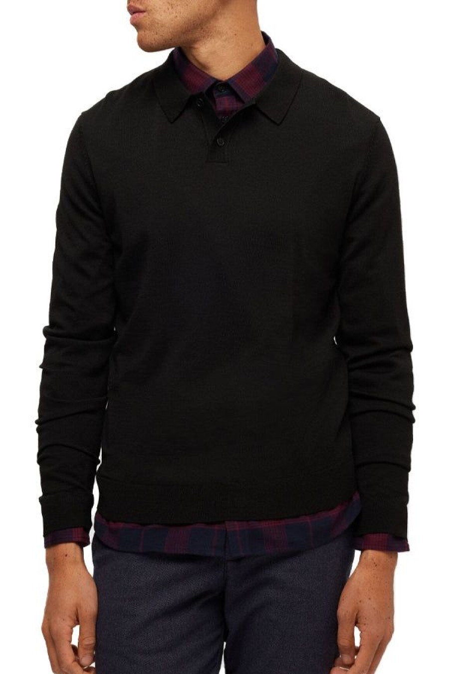 Abbigliamento SELECTED | Slhtown Merino Coolmax Knit Polo Black