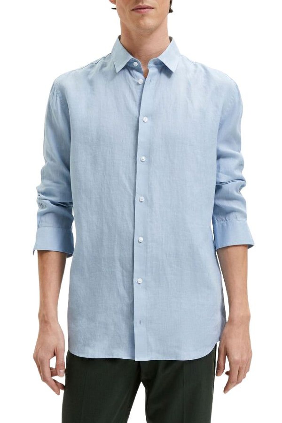 Abbigliamento SELECTED | Slhregkylian-Linen Shirt Ls B Blue Fog