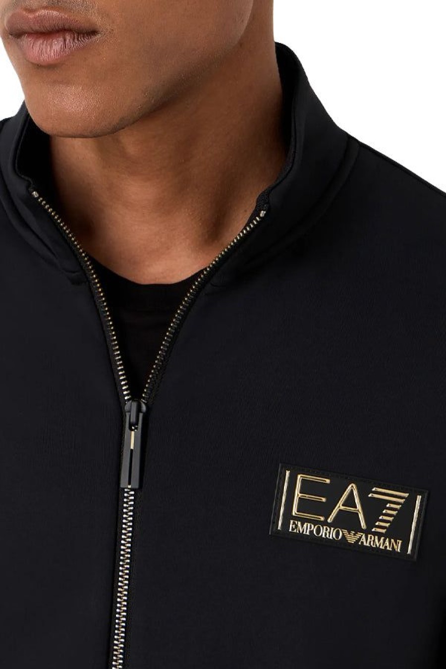 Abbigliamento EA7 | Felpa Con Zip Gold Label In Tessuto Tecnico Stretch Black