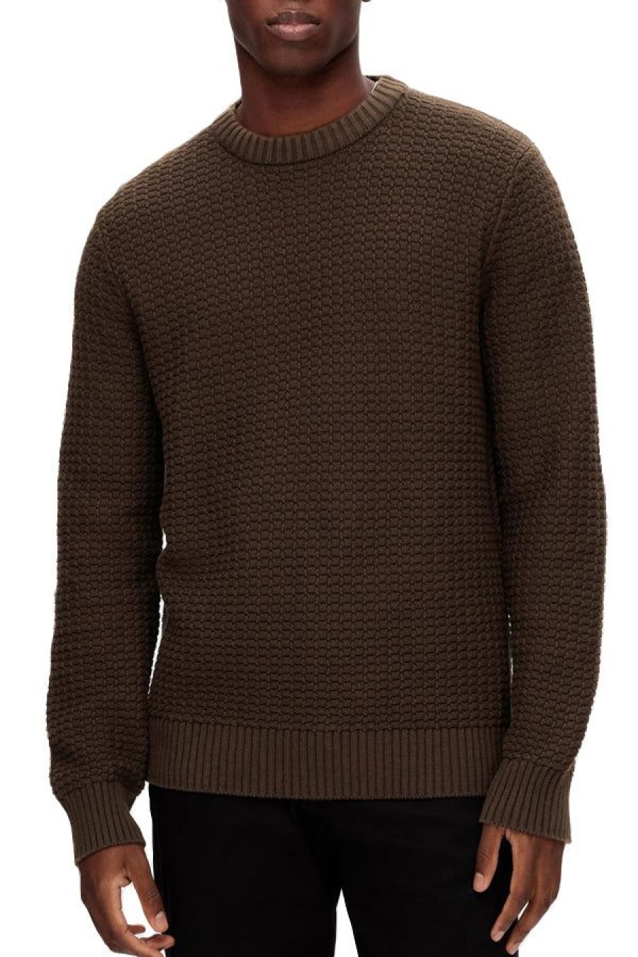 Abbigliamento SELECTED | Slhthim Ls Knit Structure Crew Neck Chocolate Torte