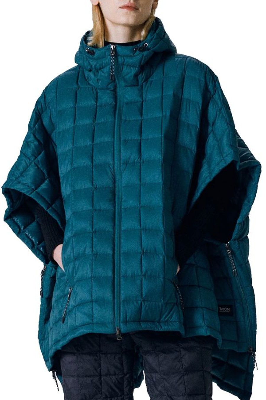 Abbigliamento TAION | Mountain Open Front Poncho D.Blue Green