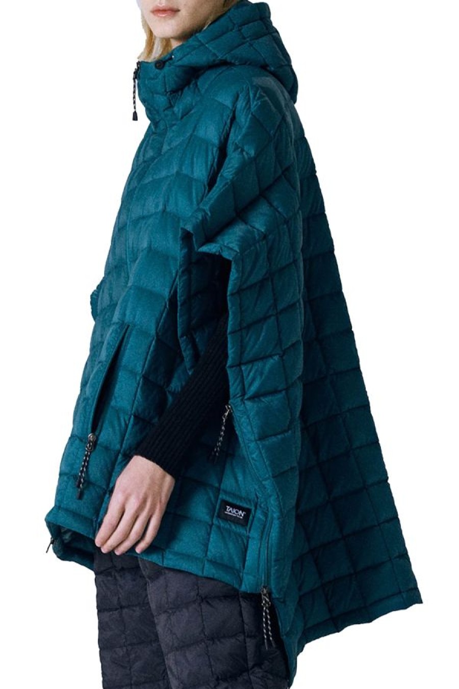 Abbigliamento TAION | Mountain Open Front Poncho D.Blue Green