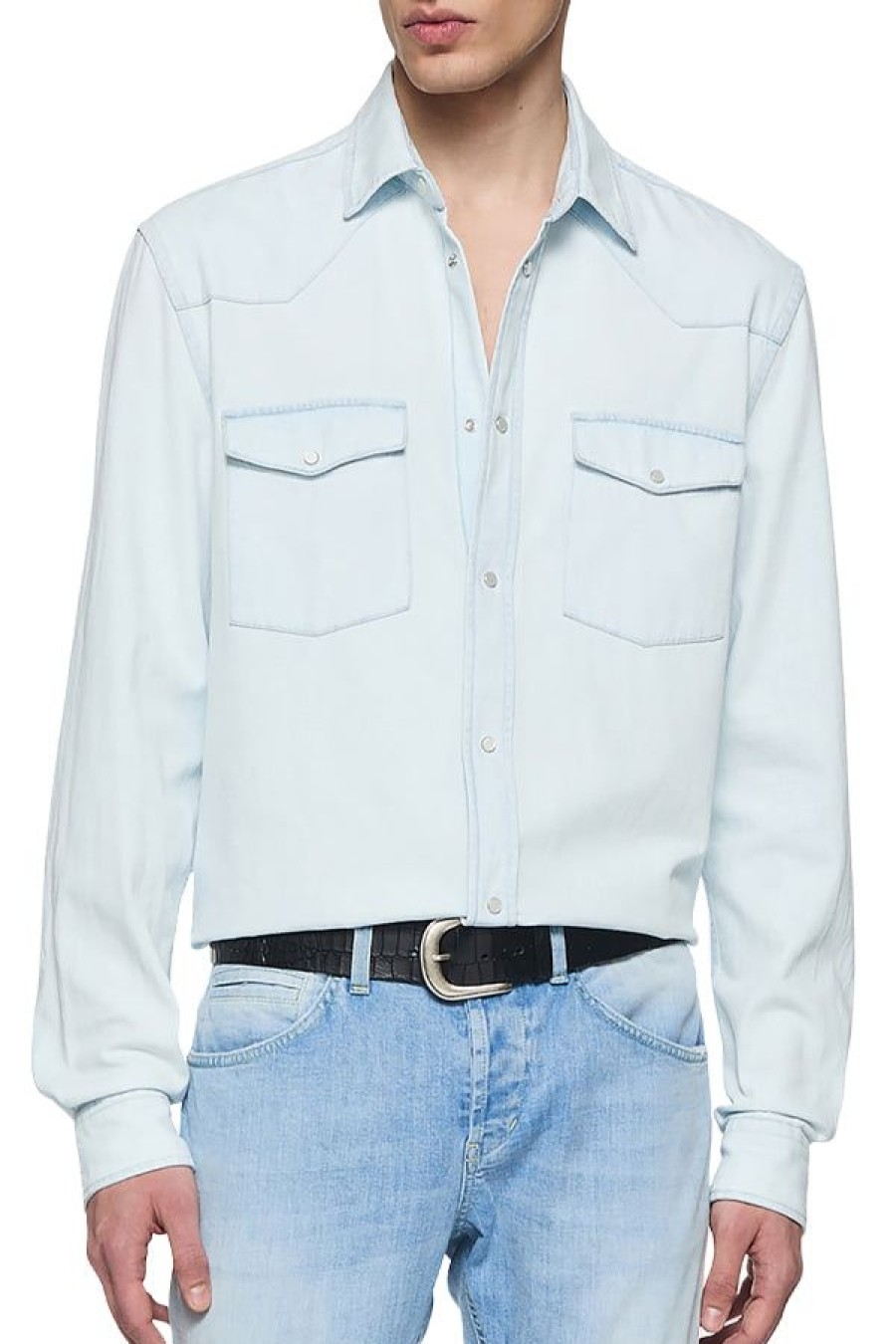 Abbigliamento DONDUP | Camicia Regular In Denim Fisso 7 Oz Blu