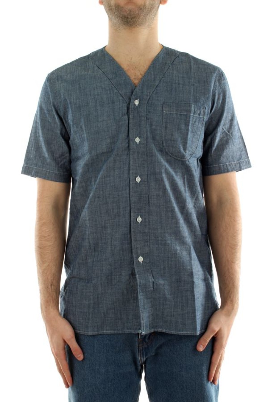 Abbigliamento UNIVERSAL WORKS | S/S V Neck Overshirt Indigo