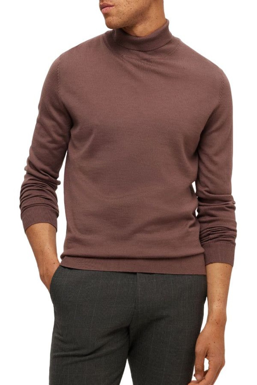 Abbigliamento SELECTED | Slhtown Merino Coolmax Knit Roll B Peppercorn