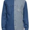 Abbigliamento KARL KANI | Chest Signature Stripe Block Denim Shirt Blue/White